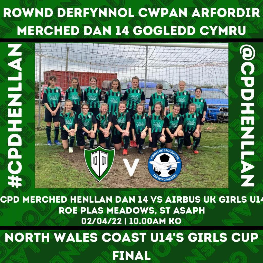 HFCJuniors's tweet photo. Pob lwc i’r Genod Dan 14 yn ffeinal Cwpan Arfordir Gogledd Cymru Dydd Sadwrn yma. Dewch i genfnogi ⚽️

Best of luck to our U14s girls playing in the final of the NW Coast Cup this Saturday. Come and support ⚽️ https://t.co/vBSHBVpQhs