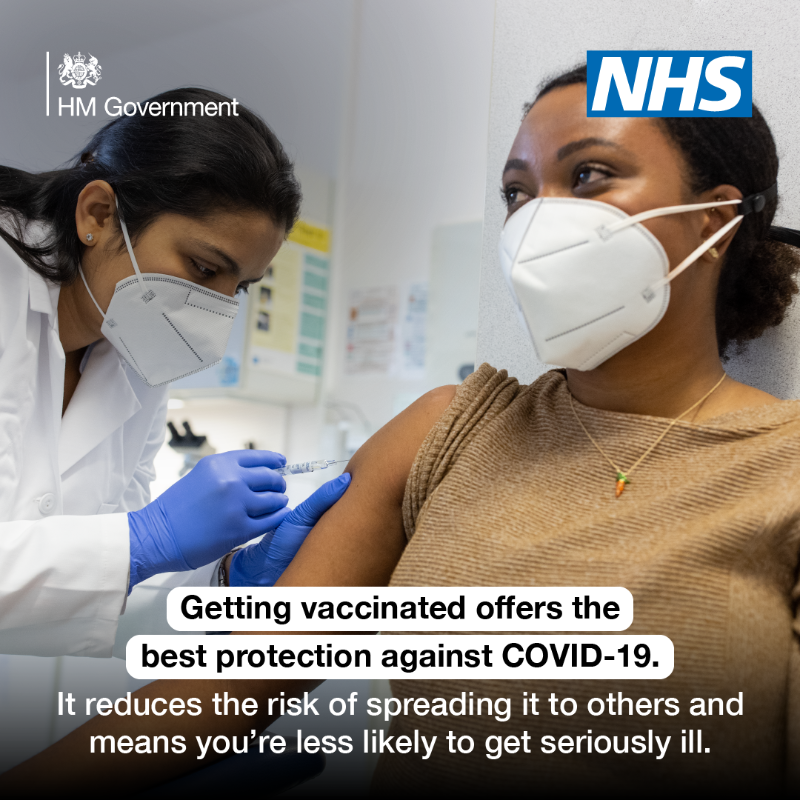 DHSCgovuk's tweet photo. ✅ Consider wearing a face covering in crowded, enclosed spaces

✅ Get vaccinated

✅ Try to stay at home if you are unwell

✅ Wash your hands

Take these steps to reduce the risk of catching and spreading #COVID19.
