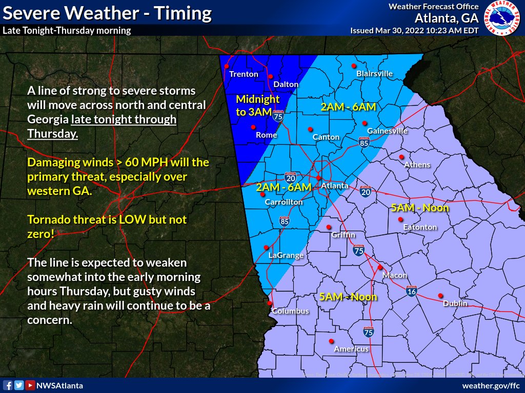 Severe weather moving into our area Tonight. #NWS #GAWX #Timing
