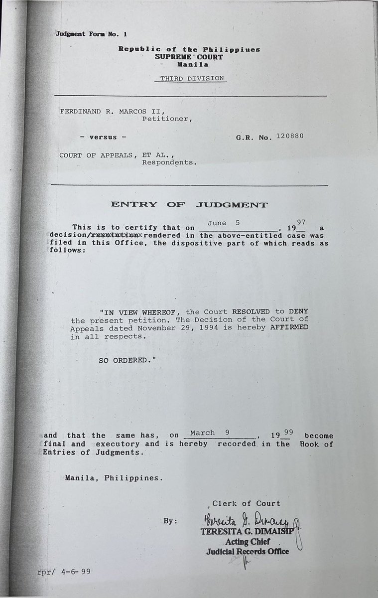 SC document shows multi-billion-peso Marcos estate tax final, executory in March 1999 bit.ly/3JS5Oq0