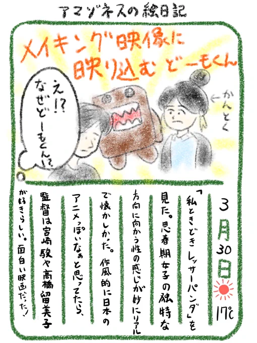 【絵日記】私ときどきレッサーパンダ、原題は「Turning Red」っていうらしい。カッコイイ〜 