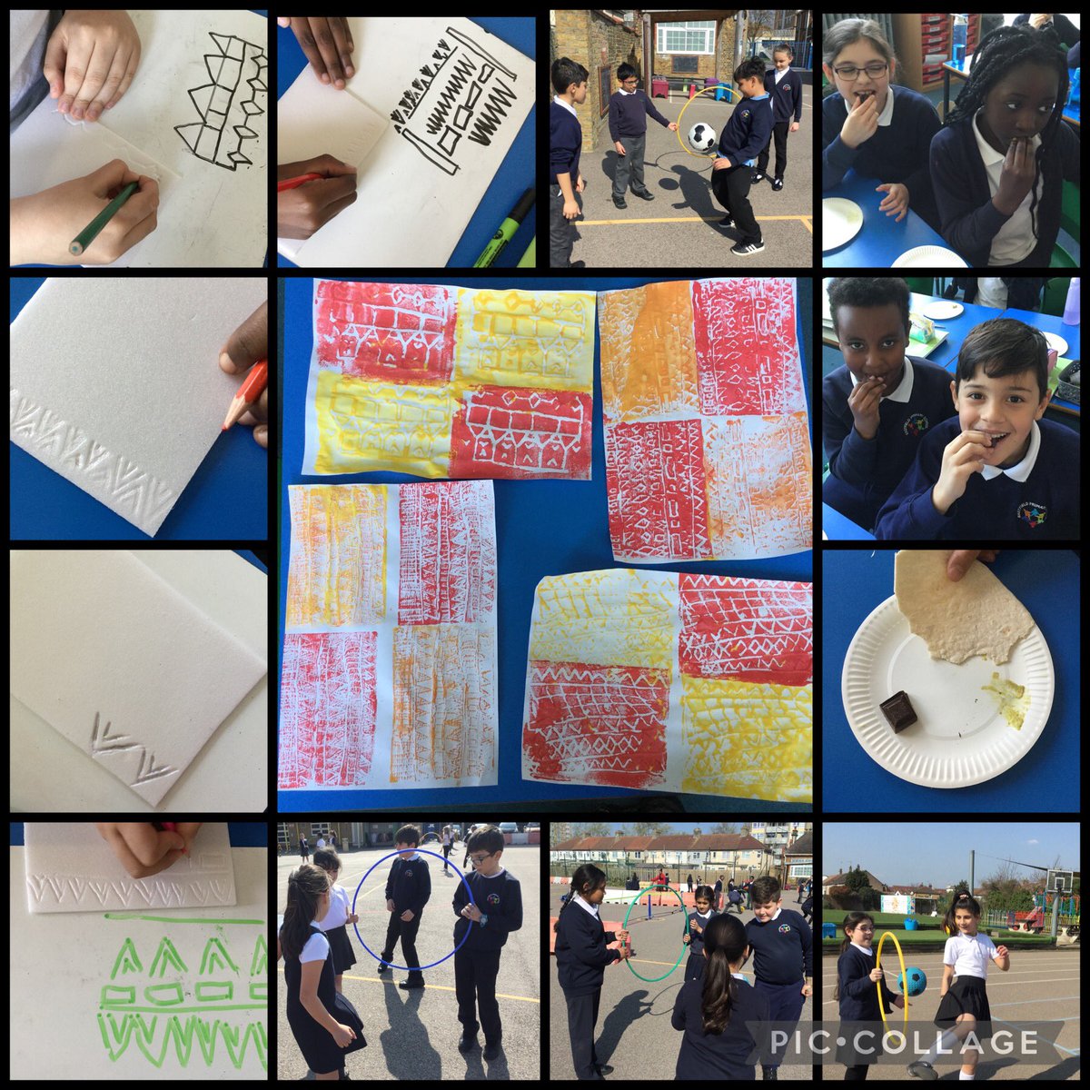 EPSMrsSpence's tweet photo. Aztec #TopicDay in Y4 learning about the similarities and differences between Aztec and Tudor life, society &amp; culture. We tasted typically Aztec food, played an Aztec game, listened to Aztec music and looked at Aztec art, made our own geometric repeating pattens using printing. https://t.co/VaX9lyixDY