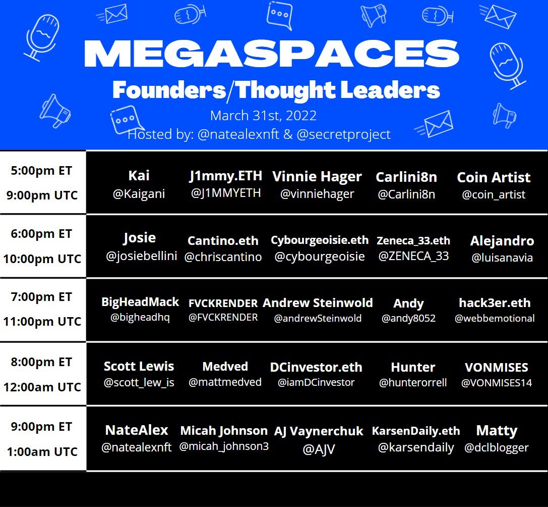 megaspaces reannouncement time. mark your calendars if any of the panels stand out to you 👀

screwed up the UTC times we publicly communicated yesterday because daylight savings time is dumb AF

these are the correct times now tho 🙌