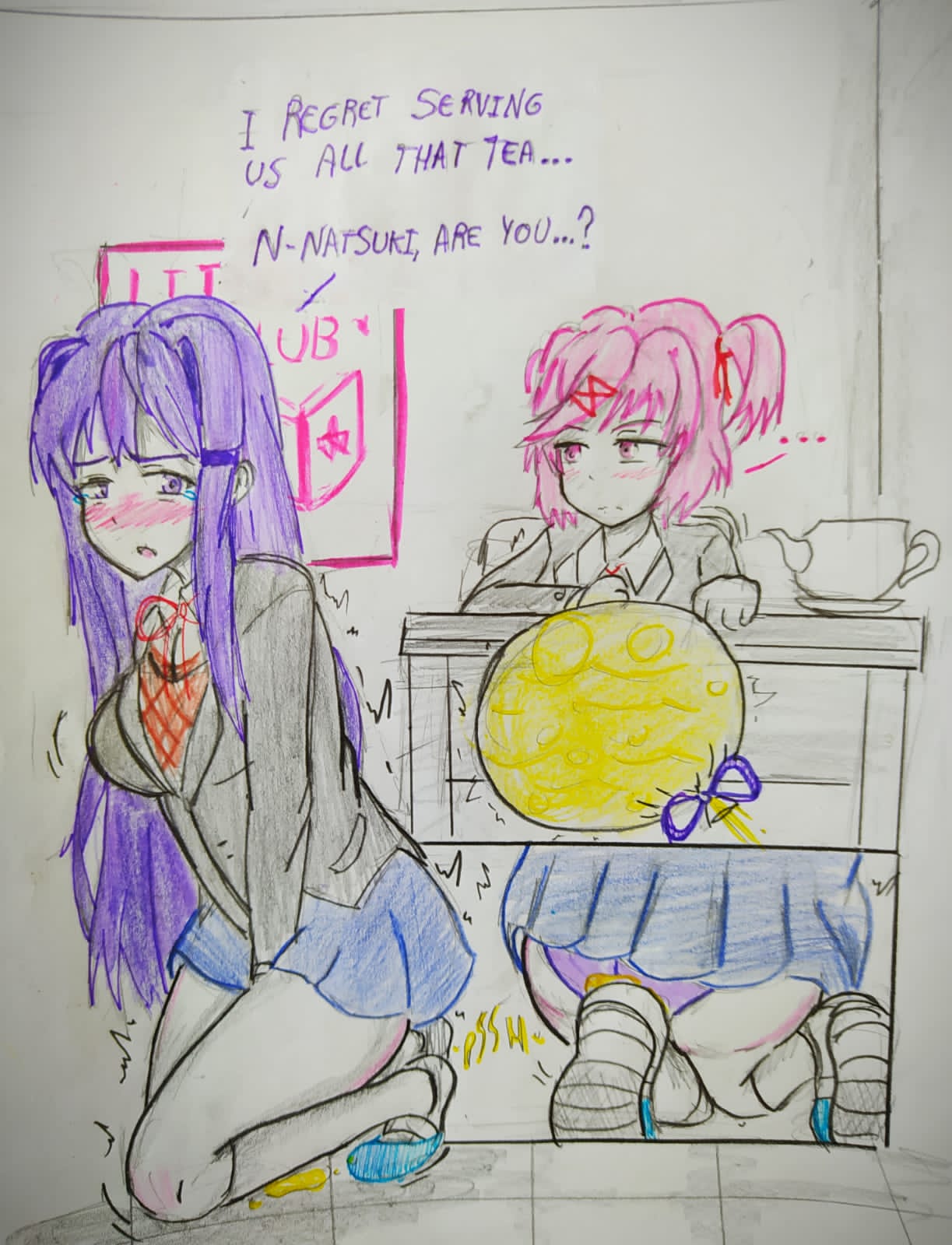 monika and anonymous (doki doki literature club) drawn by