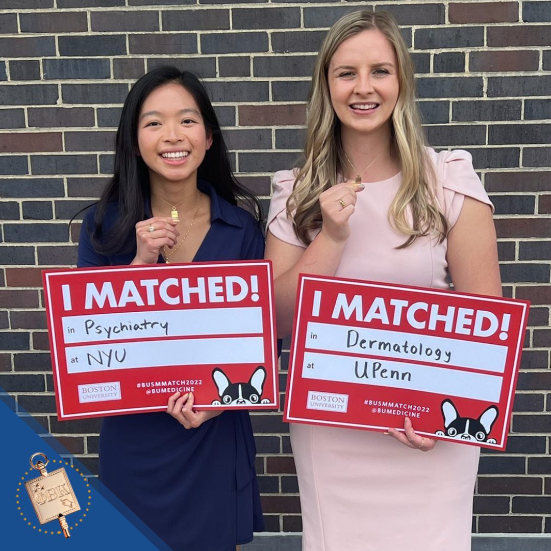 PhiBetaKappa's tweet photo. Congratulations to Tiffany Chan and Hannah Mumber, @BUmedical students showing off their #PhiBetaKappa pride on #MatchDay! Stay tuned for more information soon on our new 2022 #PBKSelfKey contest. https://t.co/WuMGJN8BlB