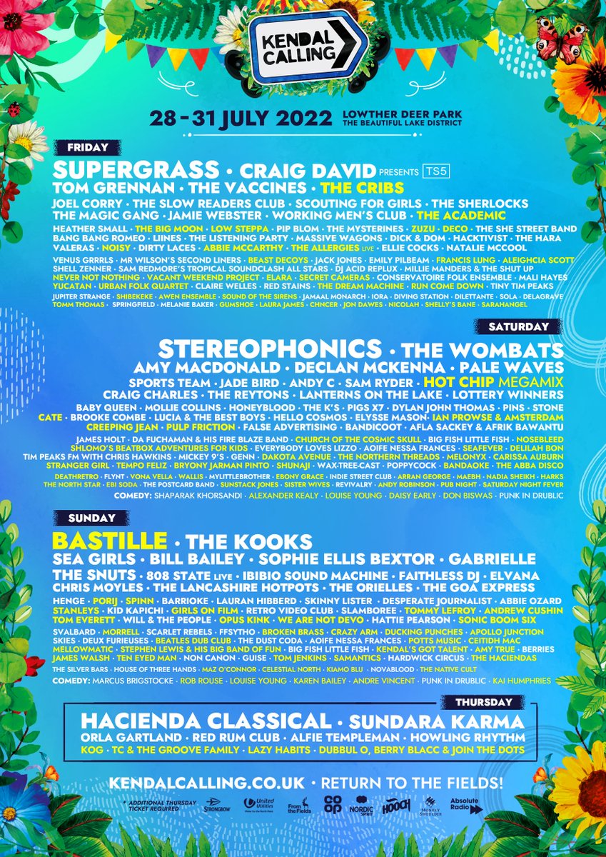 KendalCalling's tweet photo. DAY SPLITS + 100 NEW ACTS! 🎉 RT + LIKE TO WIN 4 X VIP UPGRADES + BOUTIQUE CAMPING!

@thecribs, @Hot_Chip Megamix, @thebigmoon, @TheAcademic, @Lowsteppa, @spinn_band, @decobanduk, @porij_, @catecanning &amp; more added!

Last remaining tickets ON SALE NOW! 👉 https://t.co/EvPWnTzYKl https://t.co/Y39RUrpIVF