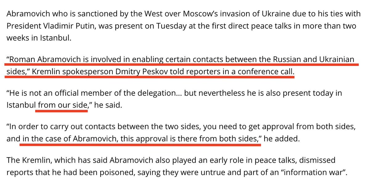 Has Abramovich said something publicly? Made a statement? Gave an interview? All I see is him hanging around the Russian delegation in Turkey and the Russian officials being perfectly happy about it. This isn’t a good sign.