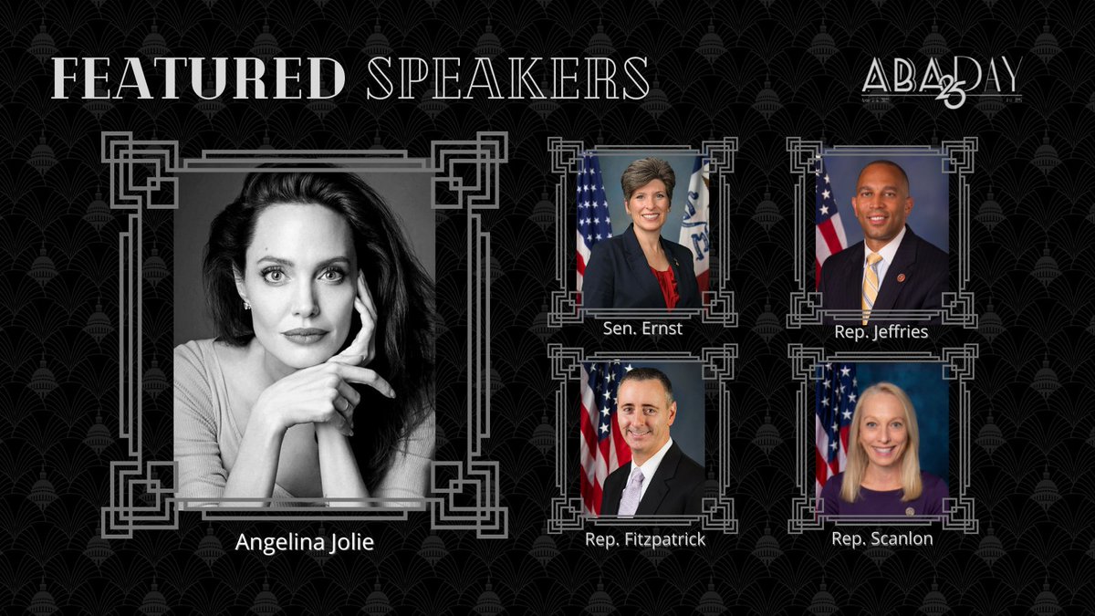 ABAGrassroots's tweet photo. We're proud to welcome Angelina Jolie, @SenJoniErnst, @RepJeffries, @RepBrianFitz, @RepMGS, and more to the 25th anniversary of #ABADay on April 5-6! Register here: https://t.co/mp6kEKGwGO https://t.co/NHNhHH8oBR