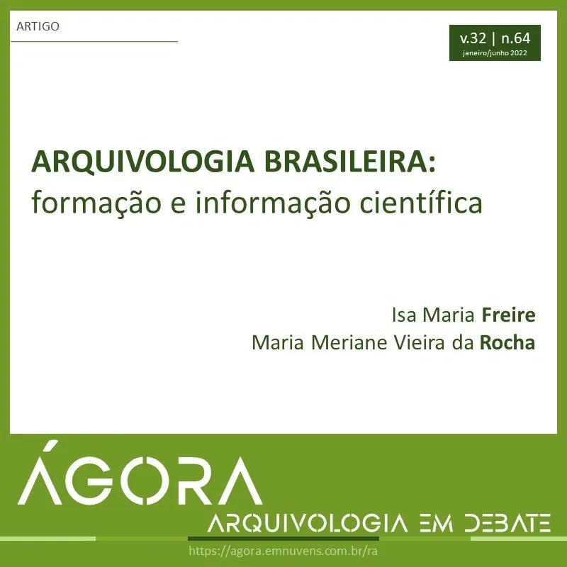 agoraarquivolog's tweet photo. Leia na #AgoraArquivologia o artigo “Arquivologia brasileira: formação e informação científica”, de Isa Maria Freire e Maria da Rocha, da Universidade Federal da Paraíba, sobre a implementação dos Cursos de Graduação em Arquivologia no Brasil.
Acesse: https://t.co/44JileeSe9 https://t.co/05i0PYEQTG