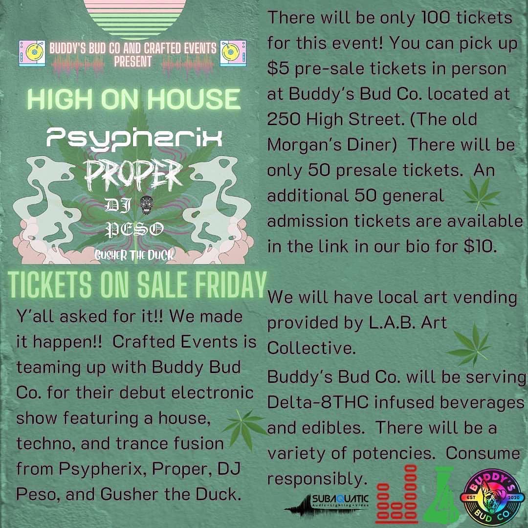 B̶E̵G̷I̷N̷_̶T̴R̶A̸N̷S̷M̵I̷S̵S̸I̶O̵N̸
>_ Add Event: “High On House” to system event log.
>_ Get Event Author: @craftedeventspromo 
>_ Set Event Time To: 1650756600
(April 23 2022 @ 7:30PM EST)
>_ Begin rendering image: “HGH_ON_HSE_2022.JPG”
E̷N̵D̷_̵T̴R̶A̴N̴S̵M̴I̸S̶S̴I̴O̶N̴