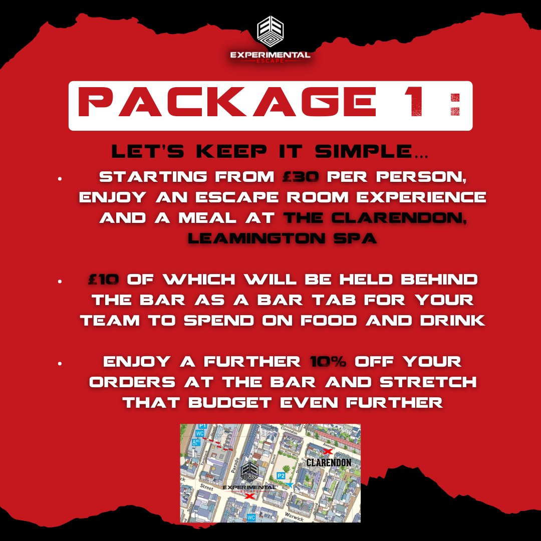 ExperimentalEsc's tweet image. Have you heard about our exciting team building packages?

Whether it&apos;s a postponed Christmas party or a classic team building event, we&apos;re here for you! And as we&apos;ve partnered with The Clarendon, it&apos;s guaranteed that you&apos;ll have an amazing time!

@LeamingtonHour  #LeamingtonHour