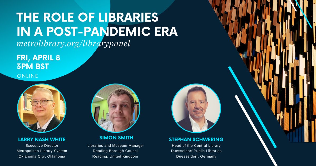 ReadingCouncil's tweet photo. We are excited to hear that @readinglibrary 's Libraries & Museum Manager, Simon Smith, is taking part in an international panel discussion on the changing role of libraries next Fri 8 April.
https://t.co/YVQM4pQFuP
@MetroLibraryOK #rdguk #rdg #InternationalEnglishLibrary https://t.co/tz2gLjeheT