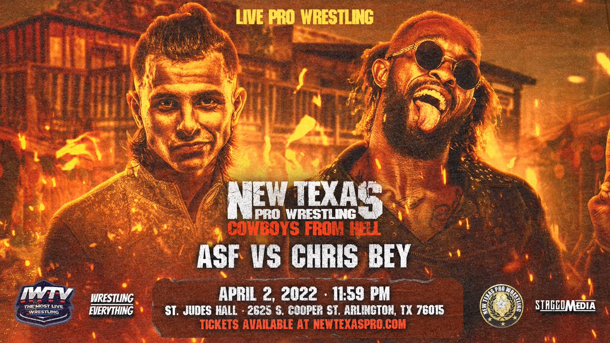HPCBadGuys's tweet photo. If you want to see a match that's guaranteed to be burned into your brain for days later look no further than @DashingChrisBey vs @TheASF_27 at @NewTexasPW #cowboyfromhell on @iwtv. #Certifiedbanger https://t.co/SU8ZPdhC6H