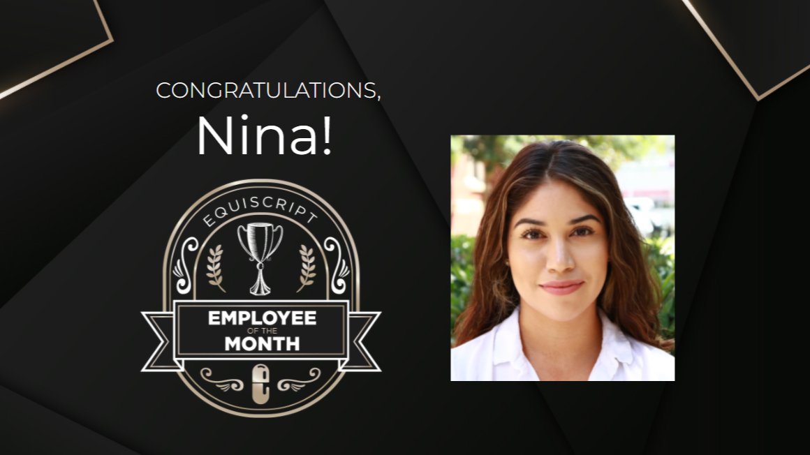 Equiscript's tweet photo. Congratulations to Nina, Equiscript's Employee of the Month for February! Thank you for all your hard work. #goals #employeeofthemonth #HR #equiscript https://t.co/KY8kVJQKXg