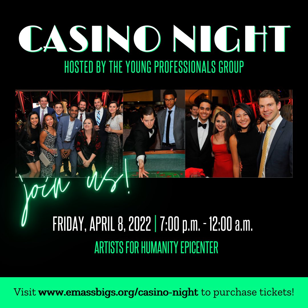 Next Friday, April 8th, join us for our Annual Casino Night, hosted by the Young Professionals Group! Bring your poker face and dancing shoes, and get ready for a night of networking, drinks, and table games all for a great cause. Visit emassbigs.org/casino-night for more info