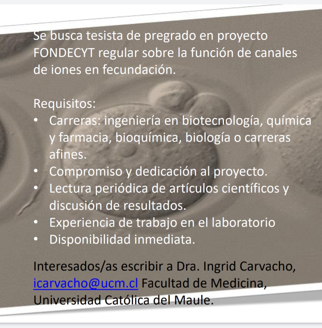 Necesitamos un/a tesista para nuestro #FONDECYT. + Info👇