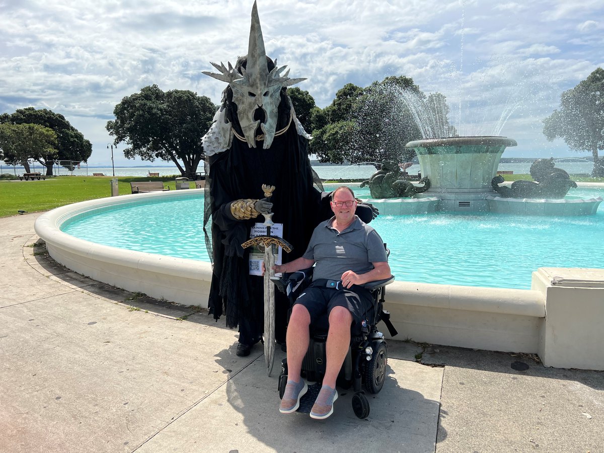 mndanz's tweet photo. This Saturday 2nd April, Allan Bullot is doing a half marathon in a 3m tall costume of the Witch King from Lord of the Rings, to raise money for MND New Zealand. 
You can support Allan and read more about his marathon quest at https://t.co/nHS0CHKmzA https://t.co/BOz89hlDWY