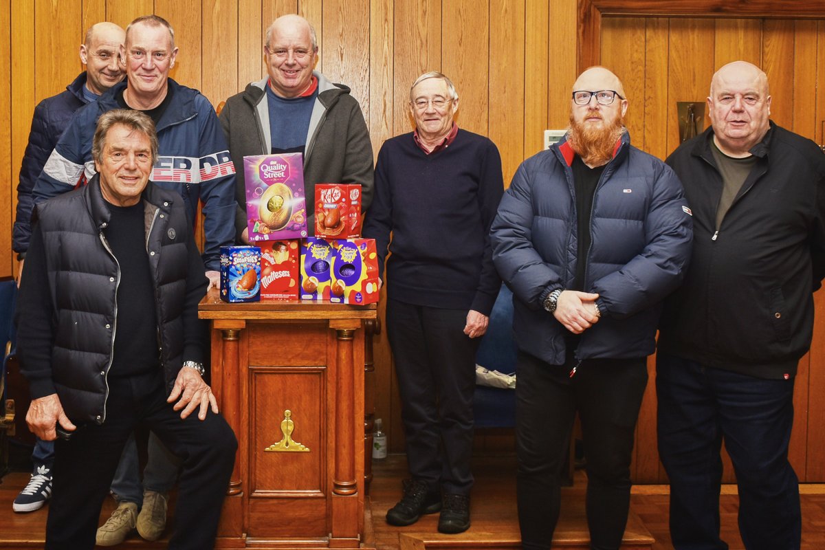 Practice earlier this evening for next Wednesdays Old English night, where there will be eight non masons present to dine. Pictured with first donation of Easter eggs for the Leigh Groups Easter Egg appeal for the local foodbank.