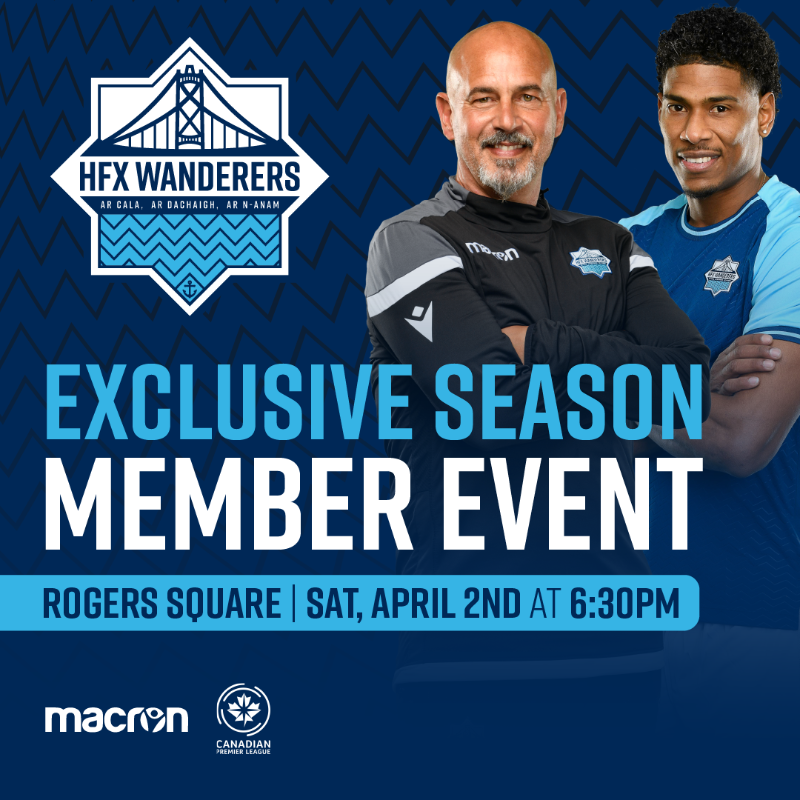 HFXWanderersFC's tweet photo. 🎉 EVENT: Be there when we unveil our 2022 alternate jersey. 

The Halifax Wanderers season members kickoff includes meet and greets with the players, a live Q&amp;A, and a first look at the new kit! 🤫   

Not a member? Become one today 🔽🔽🔽

#TogetherFromAways #COYW