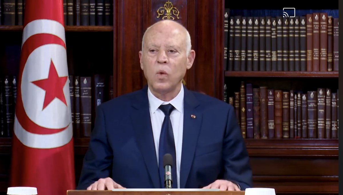 Gbaghazi's tweet photo. #Tunisia: President #KaisSaied has announced at a meeting of the National Security Council Wednesday evening the #dissolution of the #Parliament pursuant to #Article72 of the Constitution, "to protect the State, its institutions and people." #تونس https://t.co/xFP7ukJylr