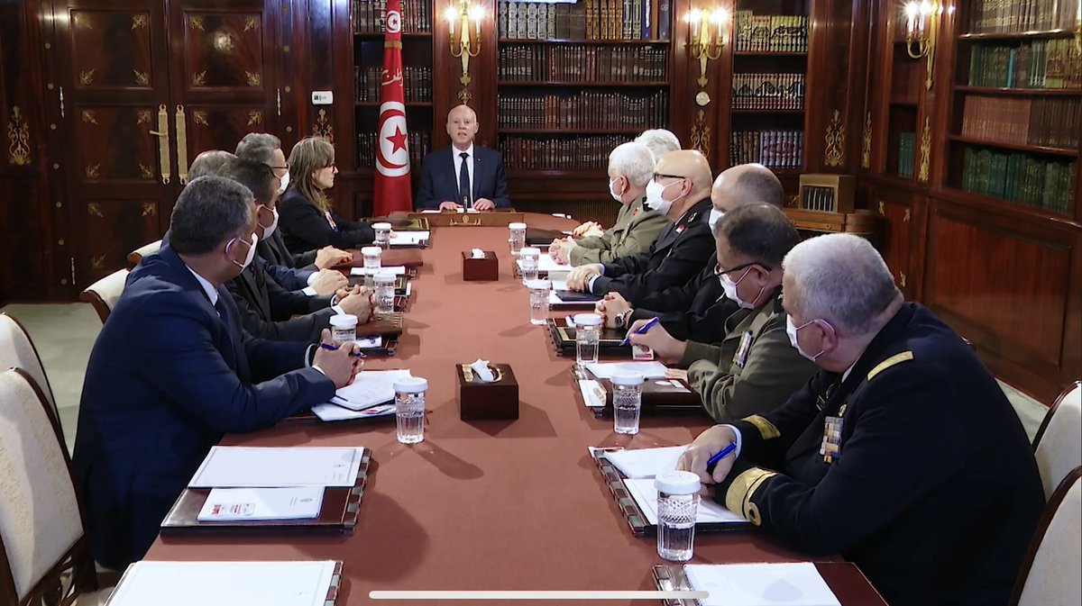 Gbaghazi's tweet photo. #Tunisia: President #KaisSaied has announced at a meeting of the National Security Council Wednesday evening the #dissolution of the #Parliament pursuant to #Article72 of the Constitution, "to protect the State, its institutions and people." #تونس https://t.co/xFP7ukJylr