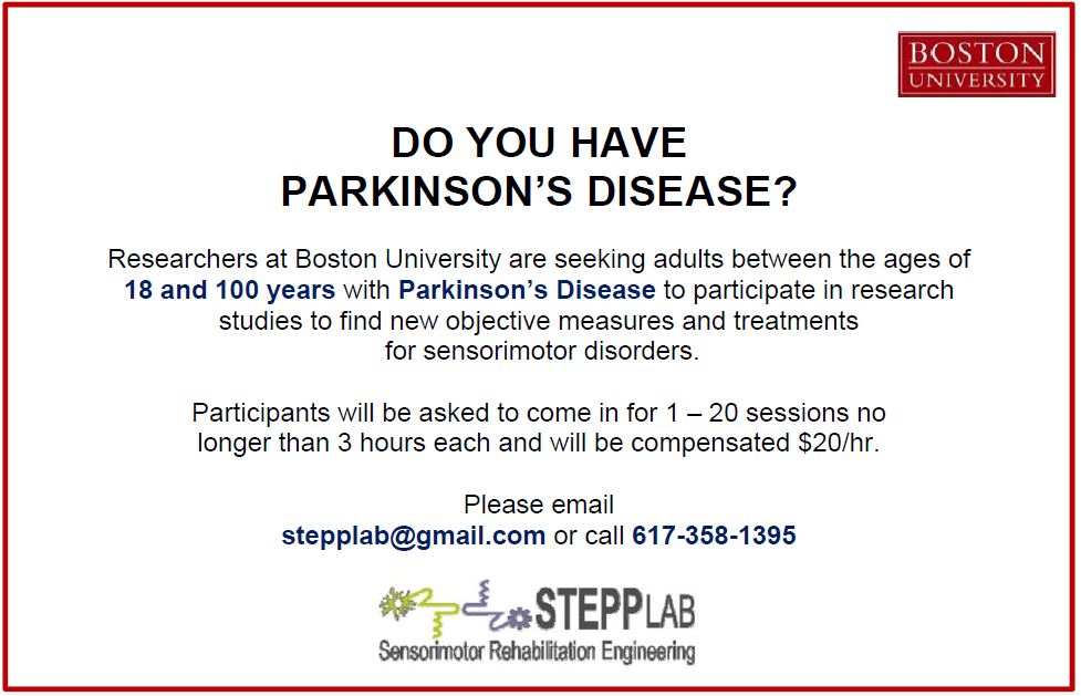 Hasini Weerathunge (@hasinirw) on Twitter photo If you know anyone diagnosed with Parkinson's disease around Boston who can spare a visit to <a href="/SteppLab/">Stepp Lab</a> <a href="/BU_Tweets/">Boston University</a> and do several speaking and listening tasks in a sound booth, please reach out to our lab at stepplab@gmail.com. Please feel free to DM me if you have any questions. If you know anyone diagnosed with Parkinson's disease around Boston who can spare a visit to <a href="/SteppLab/">Stepp Lab</a> <a href="/BU_Tweets/">Boston University</a> and do several speaking and listening tasks in a sound booth, please reach out to our lab at stepplab@gmail.com. Please feel free to DM me if you have any questions.
