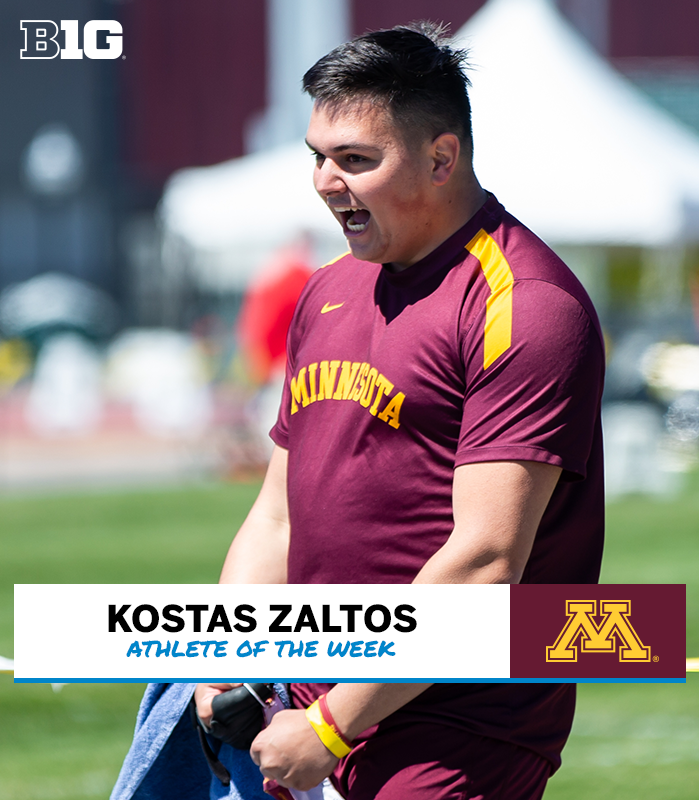 🚨 Weekly Awards Alert 🚨 

Congrats to <a href="/GopherCCTF/">Minnesota Cross Country, Track & Field</a>'s Shelby Frank and Kostas Zaltos, the Big Ten Outdoor Field Athletes of the Week!

🗞️ bit.ly/3uFqQls | #B1G