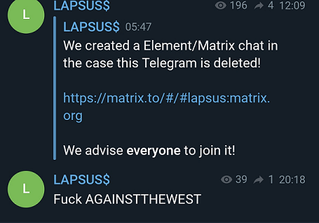 In other news, earlier today LAPSUS$ extortion group called out AgainstTheWest (alternatively referred as to ATW), a group of hackivists from Breached (the new RaidForums).

tl;dr internet conflict happens on the internet