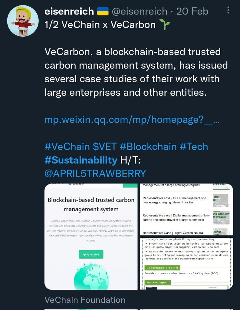 eisenreich's tweet photo. If VeChain isn't on your radar in a discussion about green 🌱 #sustainable tech, you need to take a closer look! 👀

Read More 👇
https://t.co/vd1msFfDbA

#VeChain $VET #VeFam #Blockchain https://t.co/KROmgtyPTT