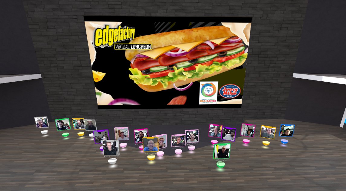 edgefactory's tweet photo. We supported the @jerseymikes Day of Giving today for @SpecialOlympics @2022USAGames by ordering our team lunch and hanging out virtually in @showboatvirtual!  

We can’t wait to continue to show our support this June!

 #JerseyMikesGives #ShineAsOne #showboatlive https://t.co/Ew5GYBH9D3