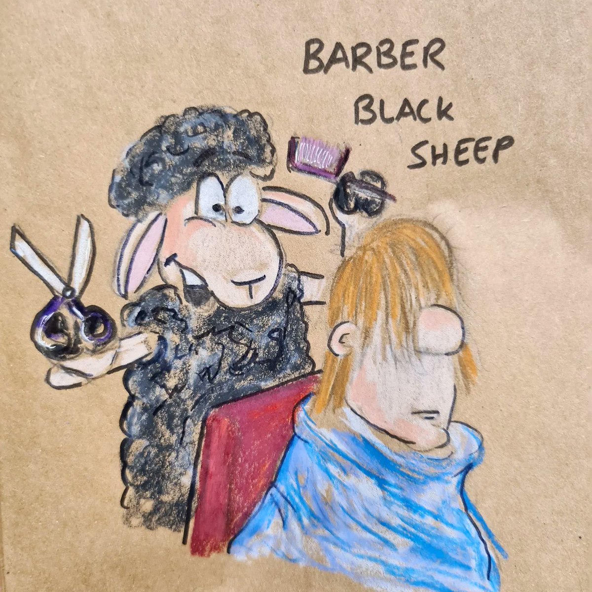sandwichbagdad's tweet photo. Hair ewe go! Day 4 of nursery rhymes week
.
.
.
.
.
.
.
#barber #barbershop #barbershopconnect #haircut #hair #hairstyles #barberlove #barberlife #nurseryrhyme #nurseryrhymes #baabaablacksheep #sheep #haha #lunchbagdrawing #dadswhodraw #pun #puns #toons https://t.co/EjHdIs2KVb