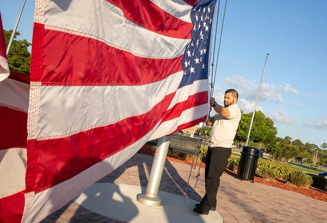 IRSCTheRiver's tweet photo. Camilo Medina and Matthew Patterson, with @IRSCVets, post the colors outside of the Veterans Center of Excellence Wednesday morning.
Find resources available to veterans and active-duty service members at https://t.co/RCRRJj8pl0.
#IRSCVets https://t.co/HmRz0z6izE