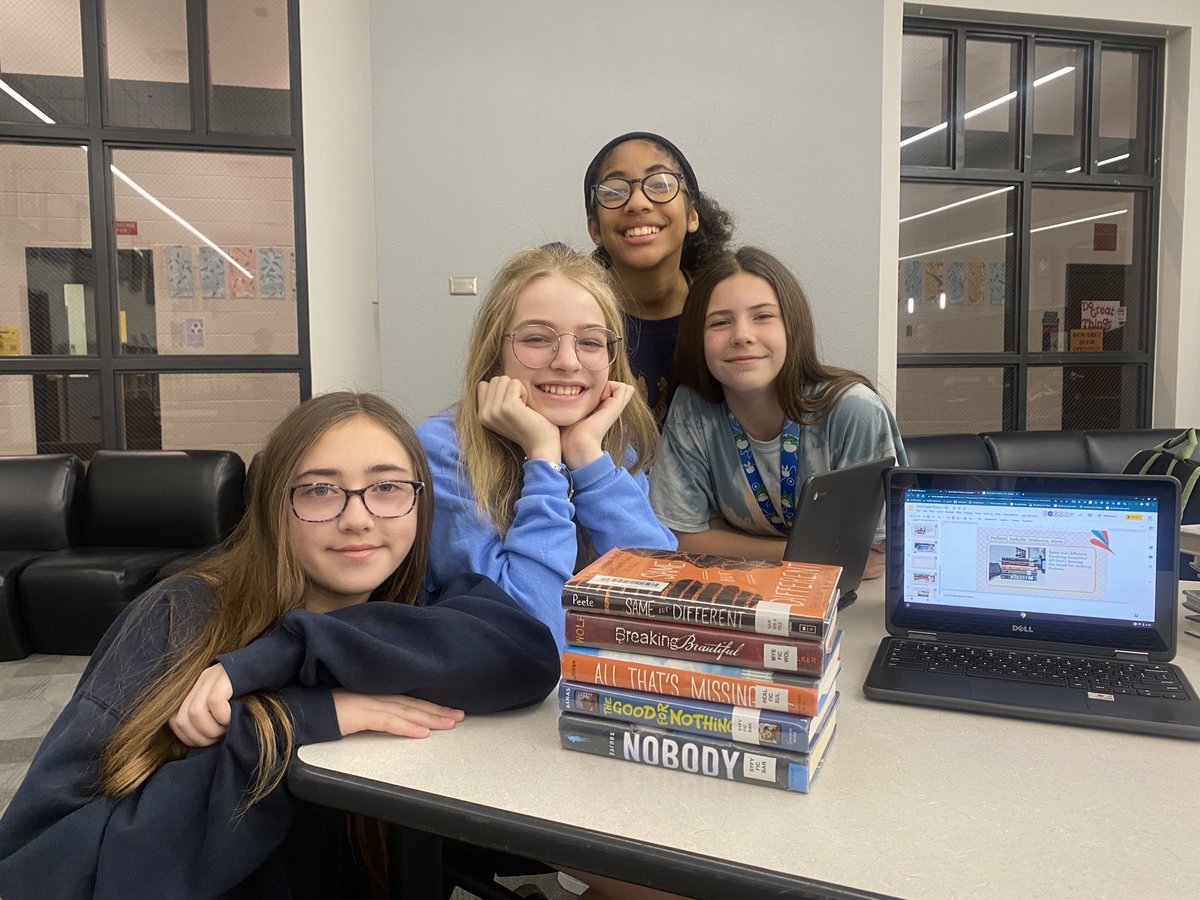 msmooreGT's tweet photo. Book spine poetry happening in the library today! Thank you @CTMSWordNerd for letting us use your space to bring to life everything we have been learning ❤️ https://t.co/2QRgXrcim0