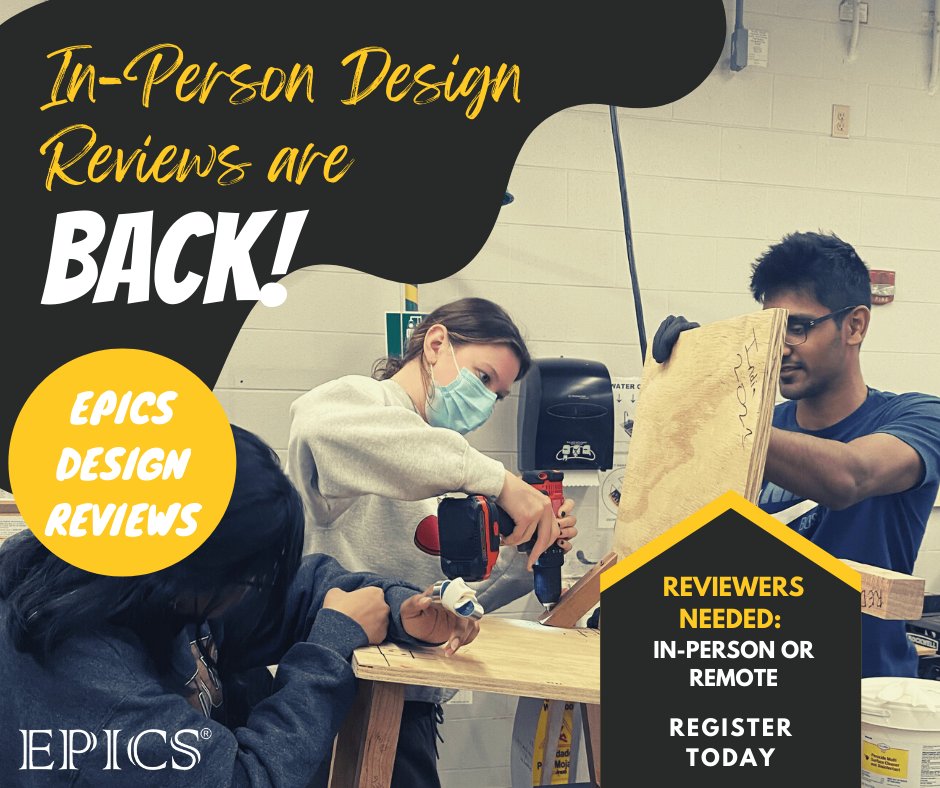 EPICSPurdue's tweet photo. Registration is open for the Purdue EPICS Design Reviews, April 19-22

Our students need your professional feedback and input. Register now at https://t.co/M7c1Insfcz

Reviews will be held on the Purdue WL campus. Reviewers may attend in-person or online. https://t.co/DqeXm4Gc9M