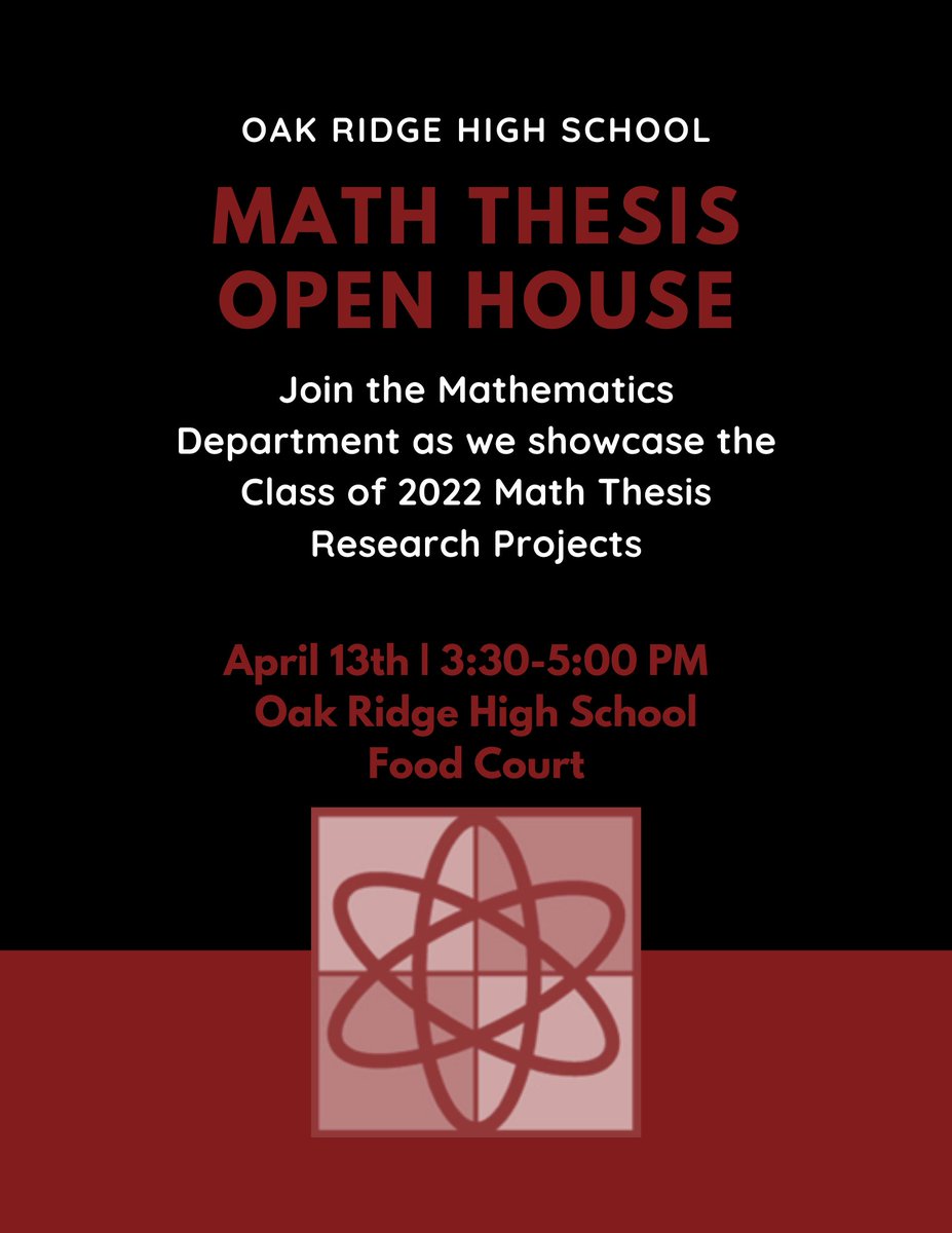 Please join Dr. Pickel, Mrs. Williams, and our 2022 Math Thesis students at the Math Thesis Open House.