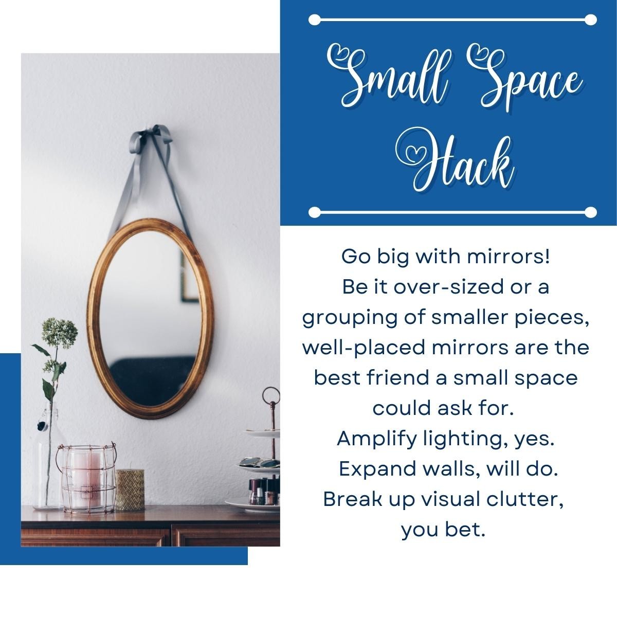 tlh711's tweet photo. If you live in a small space, a few strategically place mirrors may give the illusion of it being larger. #HomeHacks #BostonRealtor #BostonRealEstateMarket https://t.co/zqb06Qjk5L