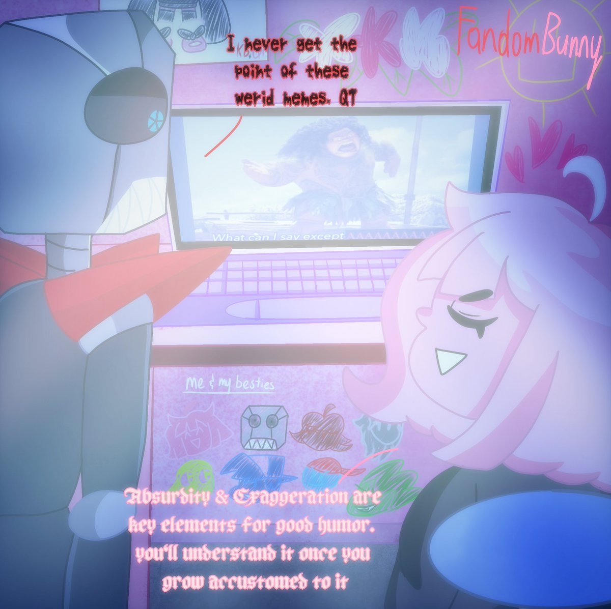 Did some Minus QT drawings around the week in order: the duo at McDonald's,  having some R\u0026R and Minus QT showing KB meme culture #fnfminus #fnfQT, image size:1200x1197