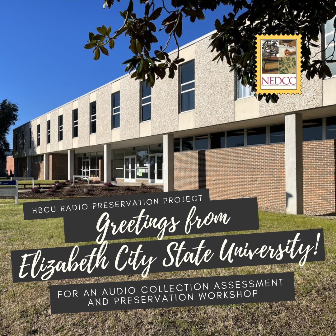 NEDCCInfo's tweet photo. As part of the #HBCU #RadioPreservation Project (@WYSO), NEDCC recently visited @ECSU to survey their historically significant #radio collections &amp; teach #audiopreservation &amp; #digitalpreservation workshops to station staff &amp; institutional #archivists! ➡ https://t.co/dKFwhn97Vt. https://t.co/W5IuubyXmb
