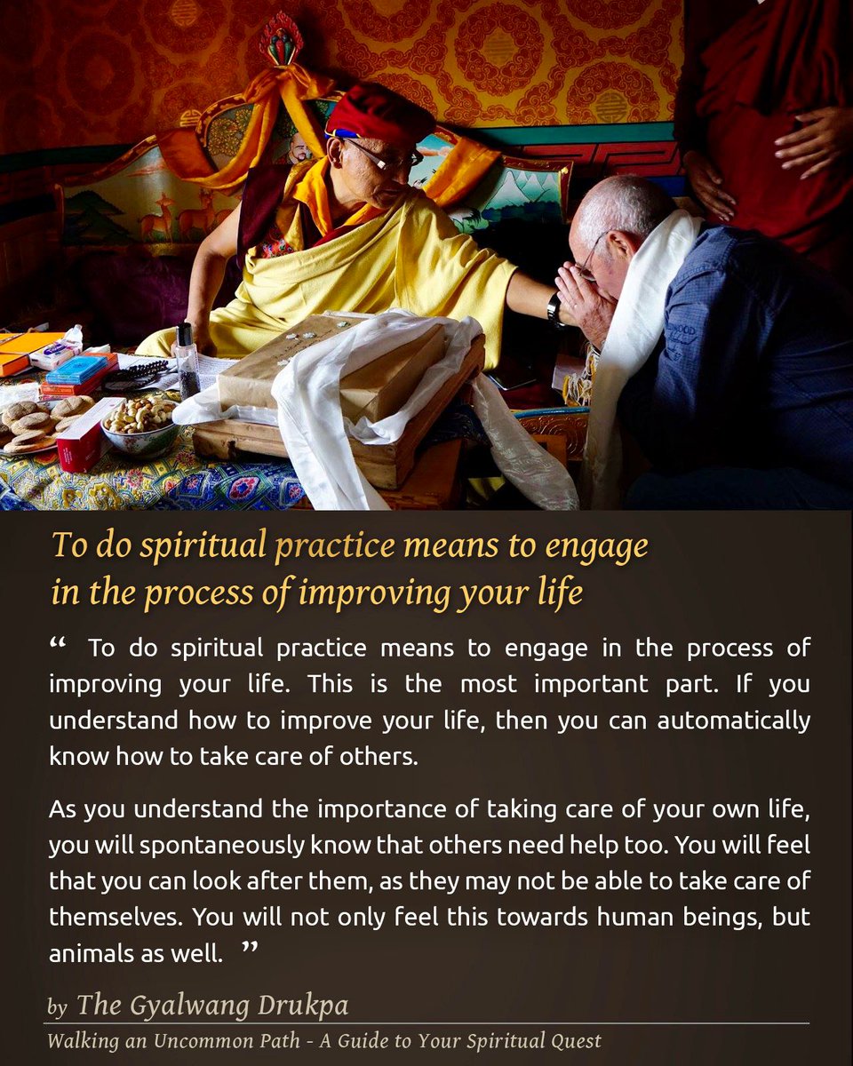 Drukpa's tweet image. To do spiritual practice means to engage in the process of improving your life 

#WalkingAnUncommonPath 
#UncommonPath #Spirituality #DrukpaQuotes #Drukpa #SpiritualPractice #Life #career