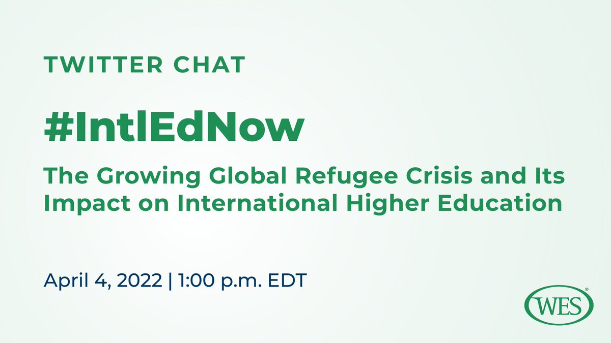 WorldEdServices's tweet photo. Join us Monday for an #IntlEdNow Twitter chat on the impact of the war in Ukraine & the growing global refugee crisis on #IntlHigherEd. We'll also discuss #HigherEd's role in humanitarian crises. Register here: https://t.co/P0aY1RlYym @REACH_HarvardEd @RyersonDI @WorldUniService https://t.co/znJdACqxSl
