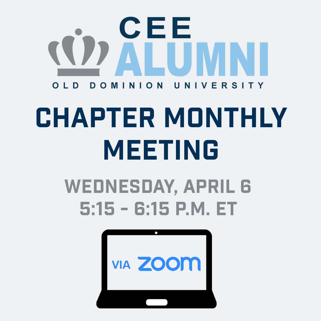 ODUCEEAlumni's tweet photo. Join the ODU Civil and Environmental Engineering Alumni Chapter for this month's board meeting. This meeting is open to all ODU CEE Alumni.
Register below by 5PM April 6!
https://t.co/fHDRvHaGZW
#odu #oduceeac #oduengineering #engineering #oduceealumni #odualumni #oducee https://t.co/2xu4TrswWt