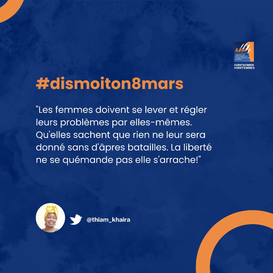 Tout au long du mois de ce mois de Mars, nous avons reçu d'excellentes réponses de nos #JIFchampions et #JIFchampionnes du #DisMoiTon8Mars! Nous revenons sur quelques messages!

@thiam_Kaira! 
#GrifWomen
#GrifFemmes
#IWD2022
#BreaktheBias
#dismoiton8mars
#StopAuxPrejuges