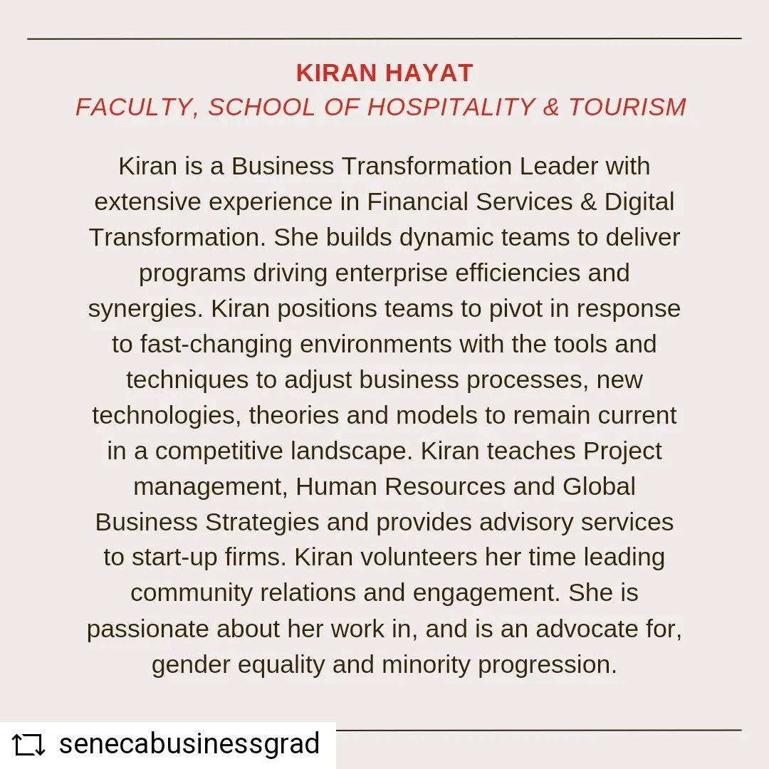SenecaBusiness's tweet photo. Meet #KiranHayat
Faculty, School of Hospitality and Tourism
#SenecaProud #SenecaSoHT
..
.
#seneca #senecacollege #senecaglobal #senecaglobalbusiness #postgraduate #studentlife #students #challengeaccepted #senecaproud #senecanewnham #senecayork
#REPOST @senecabusinessgrad https://t.co/63ay5XZtO2