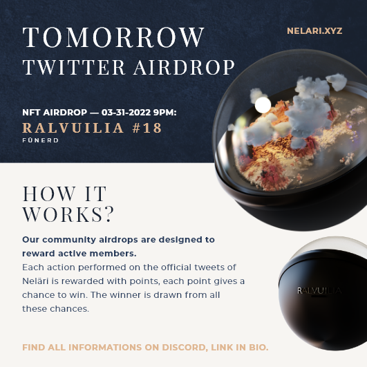 nelari_xyz's tweet photo. New airdrop tomorrow - 3/5.

Let's take a moment to look back at airdrops for the Twitter community.

— Alastor

🧩 There is no dot in space.

#nft #nelari #airdrop #tezos https://t.co/Nzuq0BUu21