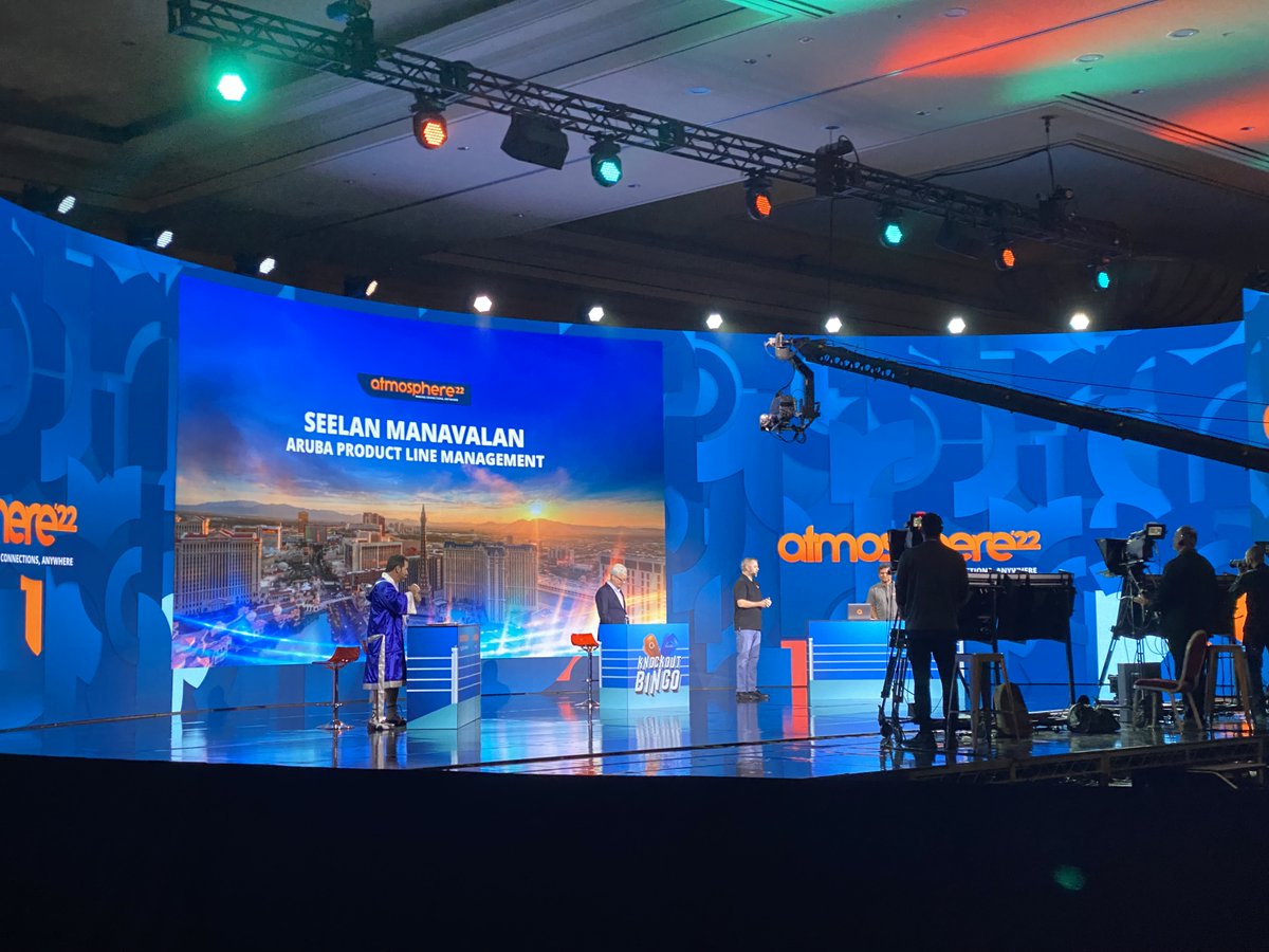 SFoskett's tweet photo. Yay! Seelan Manavalan takes the stage to demonstrate Aruba Central #NetConductor - the @TechFieldDay delegates heard from him yesterday at #ArubaAtmosphere #TFDx https://t.co/M8lkrD6VqD