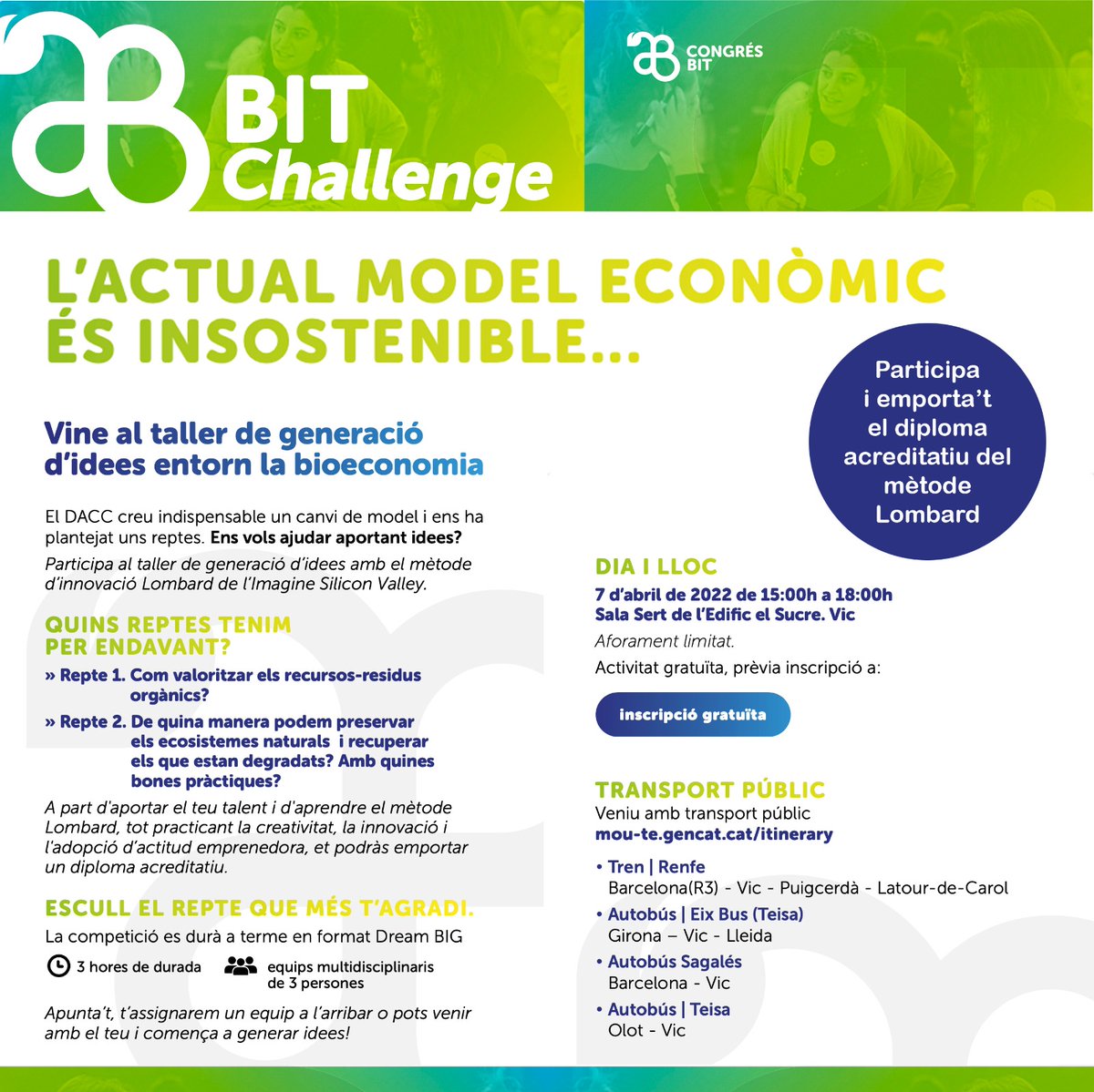 xianetwork's tweet photo. Ets estudiant?
Vine al @congresBIT i participa en el Taller de generació d'idees entorn la #bioeconomia #BITChallenge per donar solució a #reptes.
Inscripció gratuïta! 👇
https://t.co/pEGhJanhxv https://t.co/JxxX0zgfs0