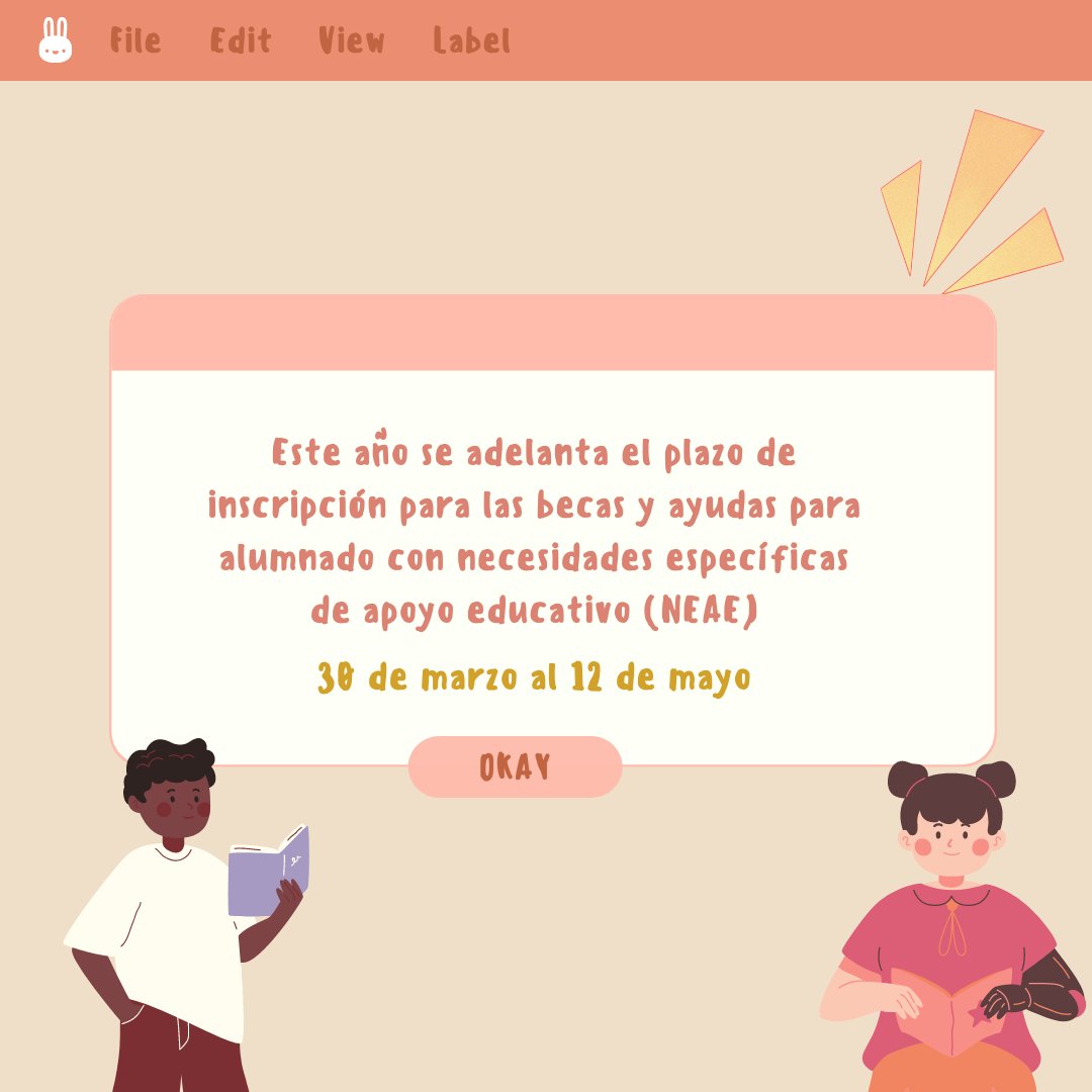 sapere_educare's tweet image. 📣Becas y ayudas curso 2022-2023

¡ATENCIÓN! Este año se adelanta la fecha para la solicitud de becas y ayudas dirigidas a alumnado con necesidades específicas de apoyo educativo (NEAE). El plazo de inscripción abrirá el 30 de marzo hasta el 12 de mayo.

🔁RT
❤️Fav
📢Comparte