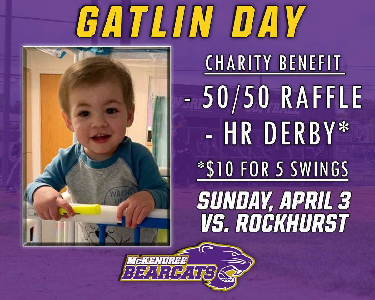 McKendreeSB's tweet photo. Join us in raising money for Gatlin Turner of Marion this Sunday during our double header with Rockhurst starting at 12! For more information and for Gatlin's story, click the link below💜
https://t.co/rgDaiMTTna https://t.co/tk5Lu0r5IK
