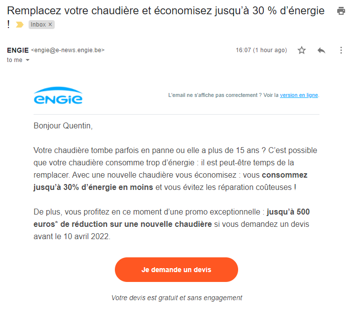 QuentindeHults's tweet image. Every other week @EngieBelgium offers me to buy a new gas boiler and highlights available subsidies and discounts😰
The only thing I want is a heat pump🙄
#cleanheating #heathomesnotplanet