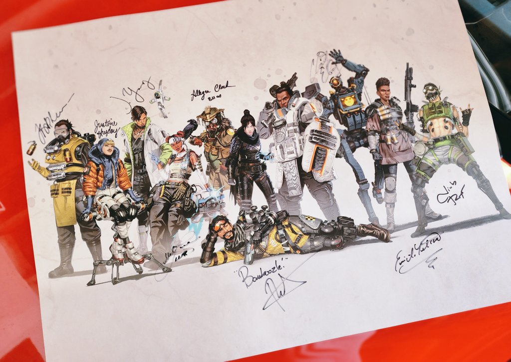 _moyparra's tweet photo. 📝 the other day I found my Apex signed poster and I was immediately reminded of @VinceZampella's 𝘤𝘰𝘯𝘵𝘳𝘪𝘣𝘶𝘵𝘪𝘰𝘯 to it... drawing a mustache on my Wattson! 😅 maybe he was hinting at a future skin?? 🤔 https://t.co/LQSUrLEFyx